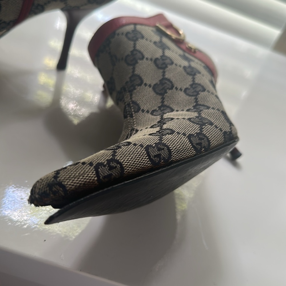 GUCCI monogram canvas leather ankle boots booties size 6.5 - Picture 10 of 11